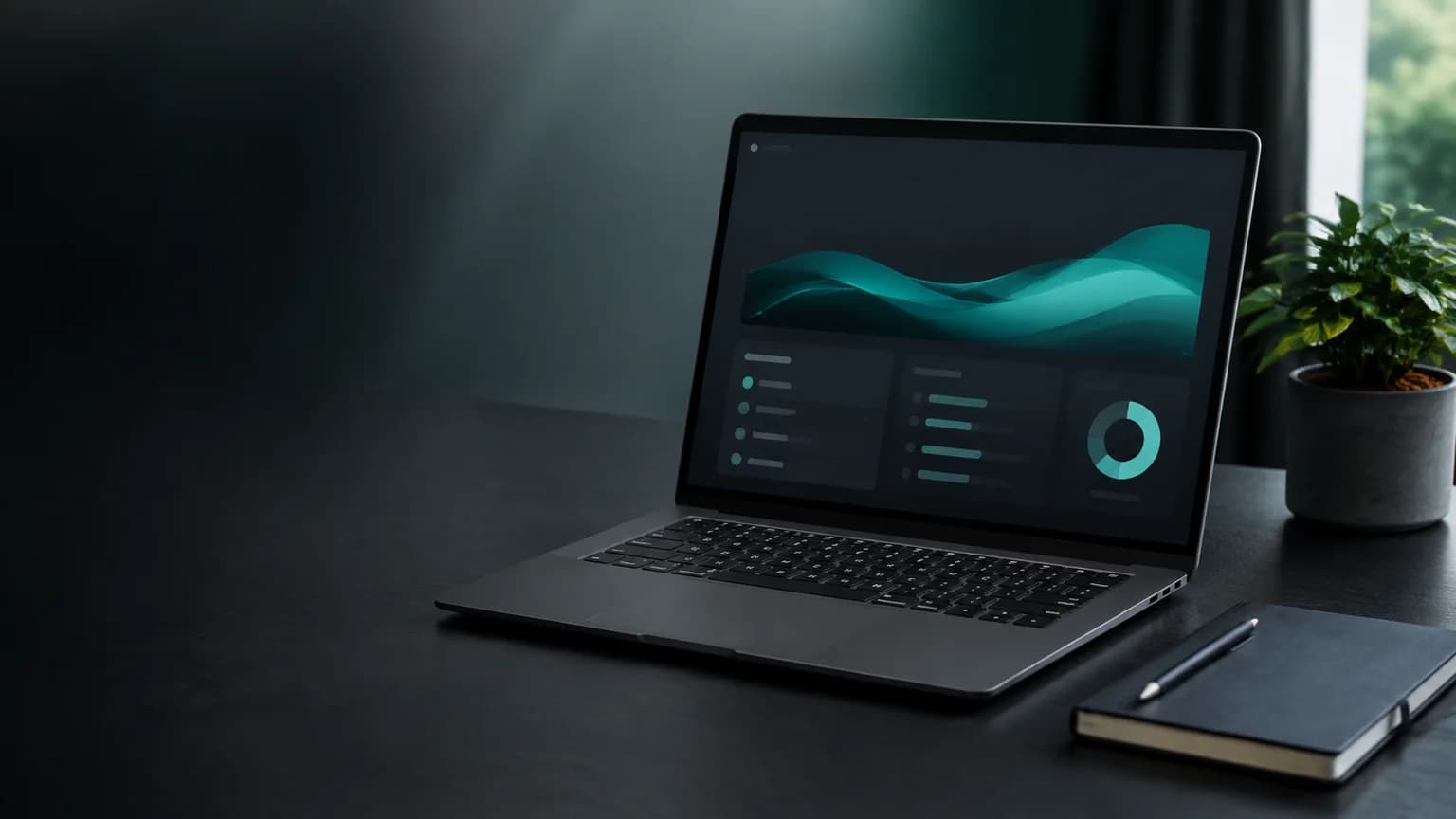 Laptop auf einem aufgeräumten Arbeitsplatz als Symbol für eine strukturierte PC-Prüfung