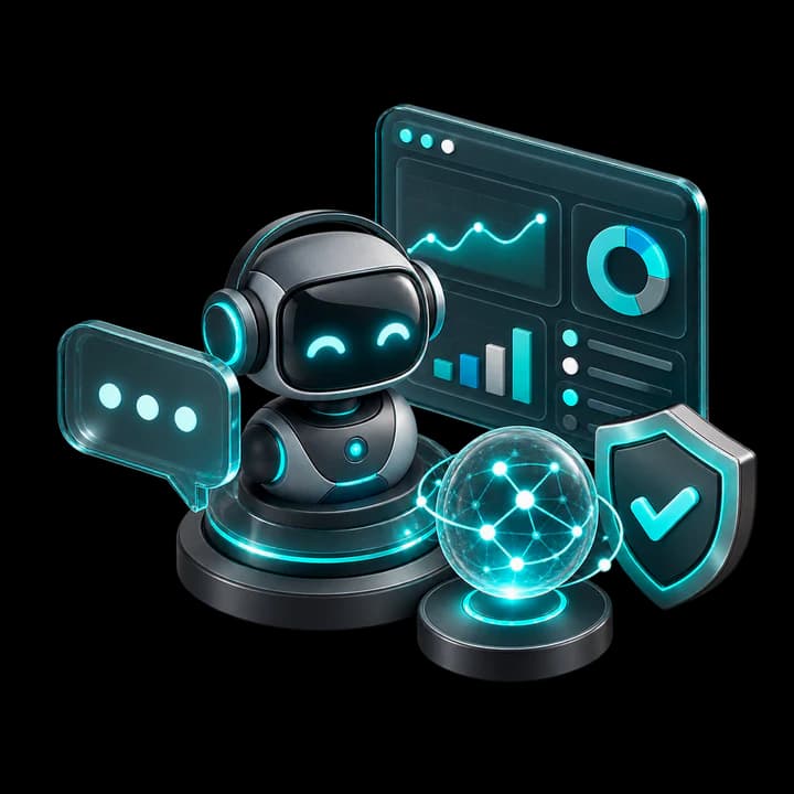 3D-Sticker für einen KI-Assistenten mit kontrolliertem Dashboard