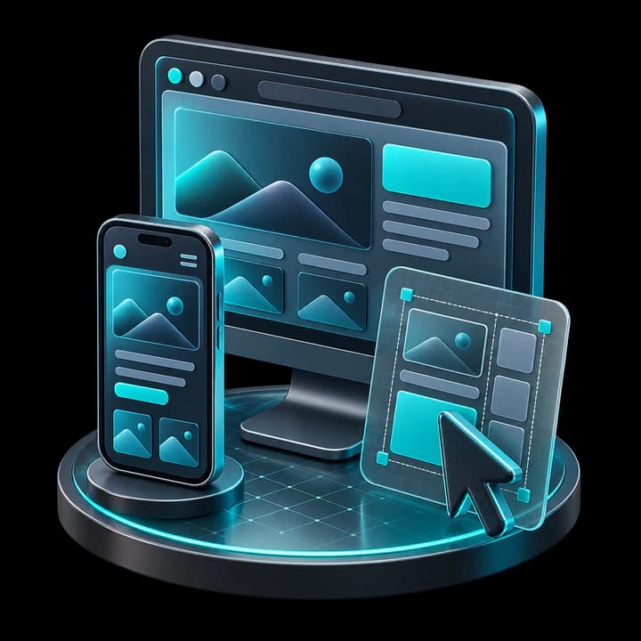 3D-Sticker für responsives Webdesign auf Desktop und Smartphone