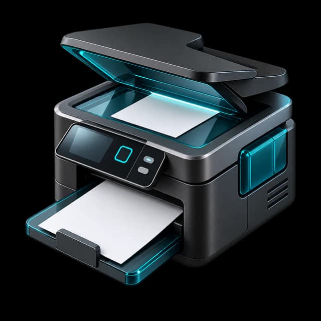 3D-Sticker eines Multifunktionsdruckers mit Scanner
