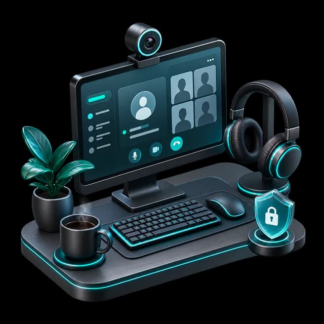 3D-Sticker eines sicheren Homeoffice-Arbeitsplatzes