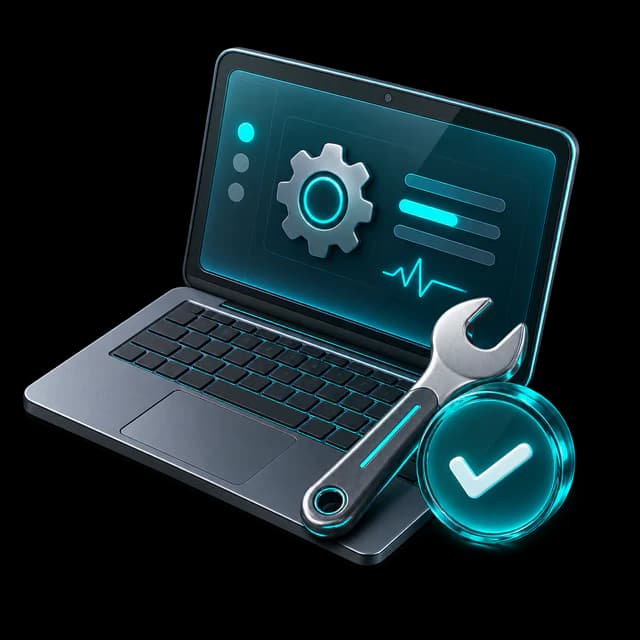 3D-Sticker eines gewarteten Business-Laptops