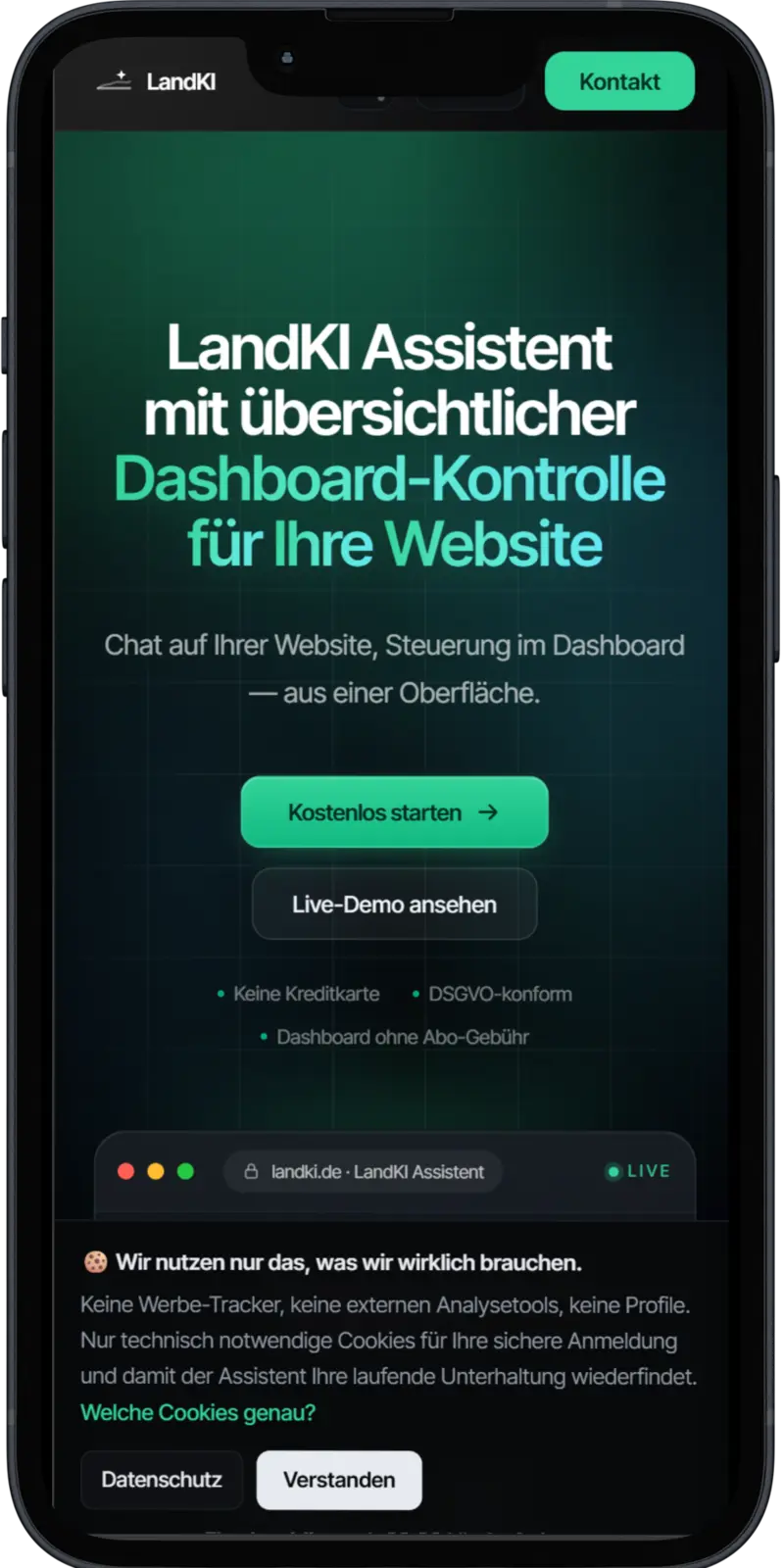 LandKI Startseite auf dem Smartphone